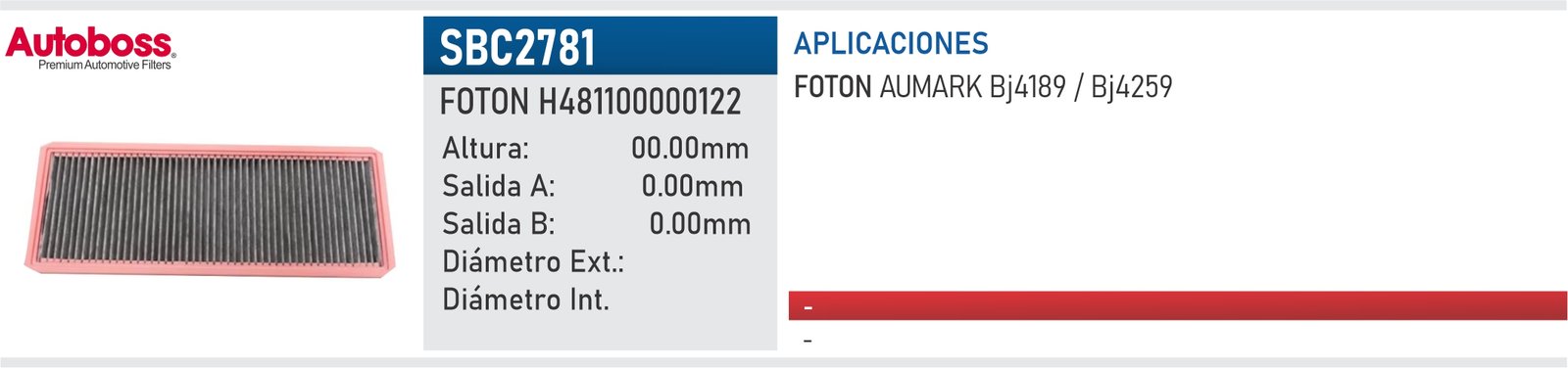 Filtro de cabina SBC2781