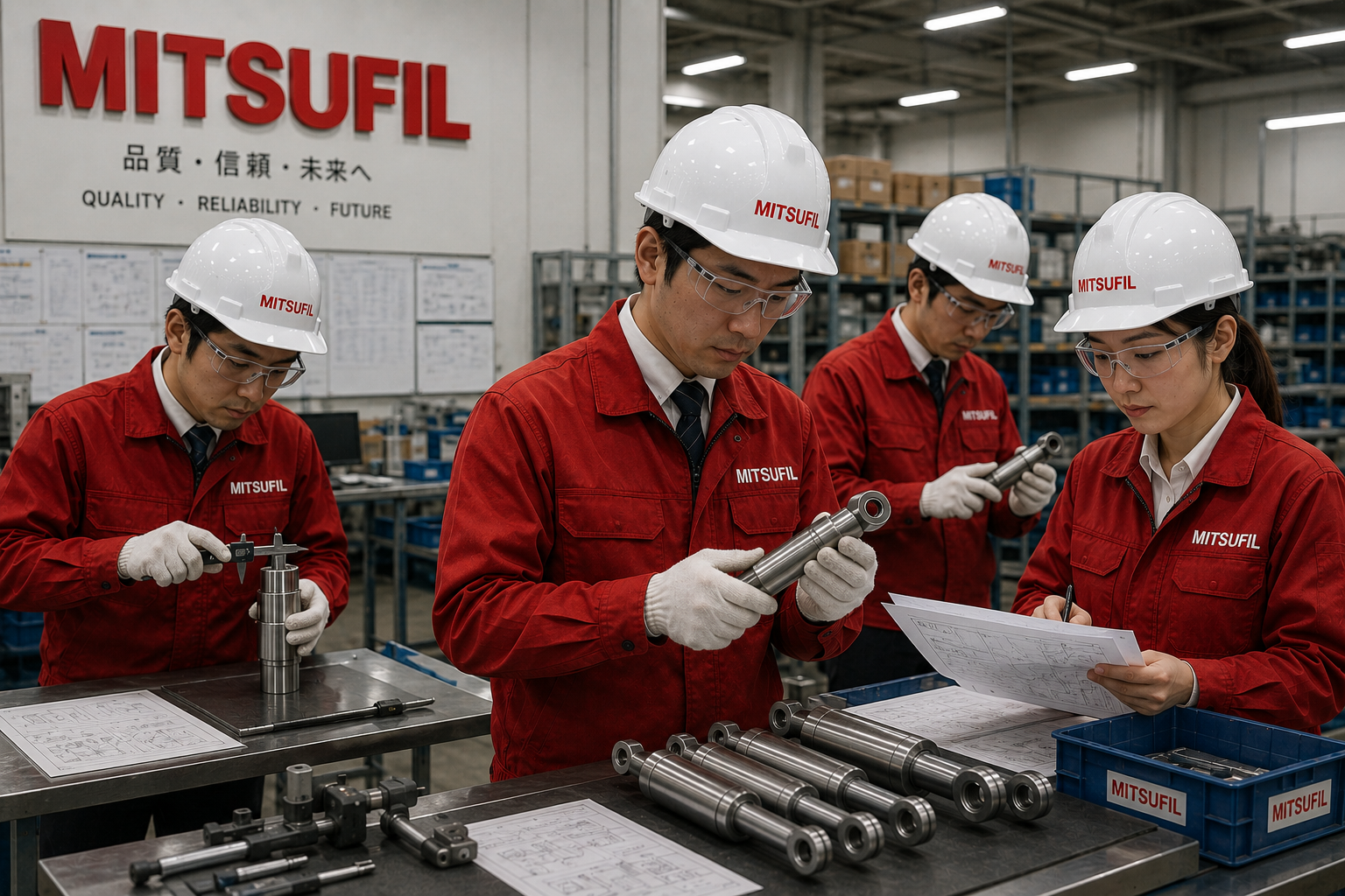 Equipo Mitsufil revisando repuestos automotrices en planta